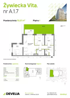 4 pokoje, mieszkanie 75,57 m², piętro 1, oferta nr A.1.7, Żywiecka Vita, Gdańsk, Wrzeszcz, Wrzeszcz Dolny, ul. Żywiecka 2C
