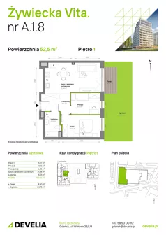 3 pokoje, mieszkanie 51,42 m², piętro 1, oferta nr A.1.2, Żywiecka Vita, Gdańsk, Wrzeszcz, Wrzeszcz Dolny, ul. Żywiecka 2C