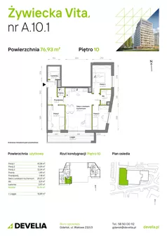 4 pokoje, mieszkanie 76,93 m², piętro 10, oferta nr A.10.1, Żywiecka Vita, Gdańsk, Wrzeszcz, Wrzeszcz Dolny, ul. Żywiecka 2C