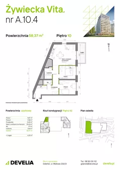 3 pokoje, mieszkanie 58,37 m², piętro 10, oferta nr A.10.4, Żywiecka Vita, Gdańsk, Wrzeszcz, Wrzeszcz Dolny, ul. Żywiecka 2C