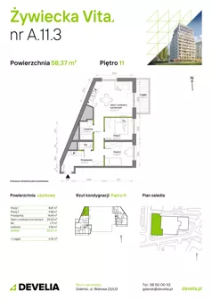 3 pokoje, mieszkanie 58,37 m², piętro 11, oferta nr A.11.3, Żywiecka Vita, Gdańsk, Wrzeszcz, Wrzeszcz Dolny, ul. Żywiecka 2C