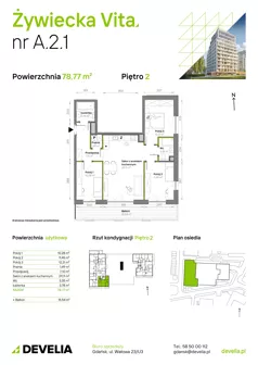 4 pokoje, mieszkanie 78,77 m², piętro 2, oferta nr A.2.1, Żywiecka Vita, Gdańsk, Wrzeszcz, Wrzeszcz Dolny, ul. Żywiecka 2C