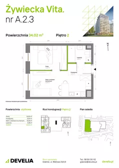 2 pokoje, mieszkanie 34,02 m², piętro 2, oferta nr A.2.3, Żywiecka Vita, Gdańsk, Wrzeszcz, Wrzeszcz Dolny, ul. Żywiecka 2C