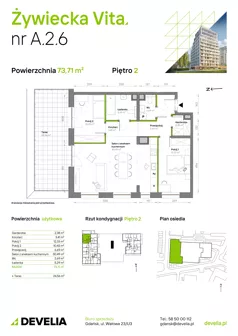 3 pokoje, mieszkanie 73,71 m², piętro 2, oferta nr A.2.6, Żywiecka Vita, Gdańsk, Wrzeszcz, Wrzeszcz Dolny, ul. Żywiecka 2C