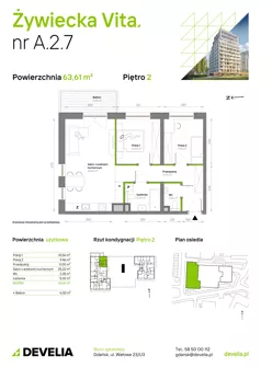 3 pokoje, mieszkanie 63,61 m², piętro 2, oferta nr A.2.7, Żywiecka Vita, Gdańsk, Wrzeszcz, Wrzeszcz Dolny, ul. Żywiecka 2C