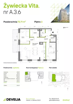 3 pokoje, mieszkanie 73,71 m², piętro 3, oferta nr A.3.6, Żywiecka Vita, Gdańsk, Wrzeszcz, Wrzeszcz Dolny, ul. Żywiecka 2C