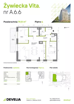 3 pokoje, mieszkanie 74,51 m², piętro 6, oferta nr A.6.6, Żywiecka Vita, Gdańsk, Wrzeszcz, Wrzeszcz Dolny, ul. Żywiecka 2C
