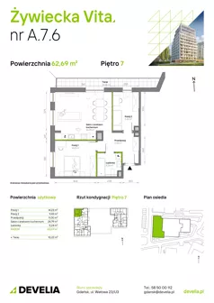 3 pokoje, mieszkanie 62,69 m², piętro 7, oferta nr A.7.6, Żywiecka Vita, Gdańsk, Wrzeszcz, Wrzeszcz Dolny, ul. Żywiecka 2C