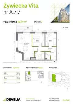3 pokoje, mieszkanie 60,99 m², piętro 7, oferta nr A.7.7, Żywiecka Vita, Gdańsk, Wrzeszcz, Wrzeszcz Dolny, ul. Żywiecka 2C