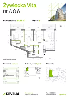 4 pokoje, mieszkanie 84,83 m², piętro 8, oferta nr A.8.6, Żywiecka Vita, Gdańsk, Wrzeszcz, Wrzeszcz Dolny, ul. Żywiecka 2C