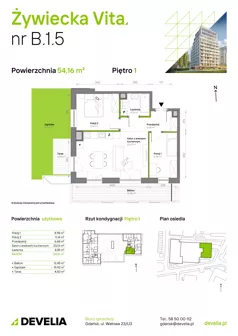 3 pokoje, mieszkanie 51,42 m², piętro 1, oferta nr A.1.2, Żywiecka Vita, Gdańsk, Wrzeszcz, Wrzeszcz Dolny, ul. Żywiecka 2C