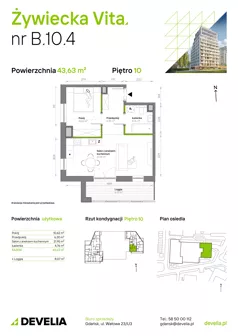 2 pokoje, mieszkanie 43,63 m², piętro 10, oferta nr B.10.4, Żywiecka Vita, Gdańsk, Wrzeszcz, Wrzeszcz Dolny, ul. Żywiecka 2C