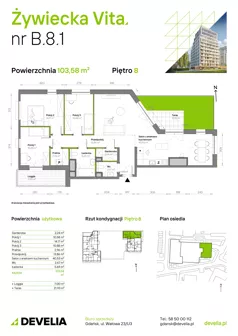 4 pokoje, mieszkanie 103,58 m², piętro 8, oferta nr B.8.1, Żywiecka Vita, Gdańsk, Wrzeszcz, Wrzeszcz Dolny, ul. Żywiecka 2C