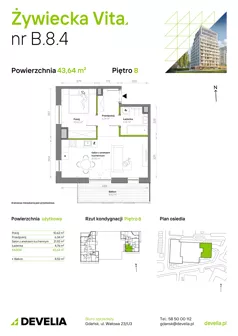 2 pokoje, mieszkanie 43,64 m², piętro 8, oferta nr B.8.4, Żywiecka Vita, Gdańsk, Wrzeszcz, Wrzeszcz Dolny, ul. Żywiecka 2C