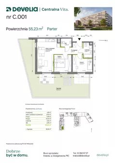 3 pokoje, mieszkanie 57,46 m², piętro 1, oferta nr C.075, Centralna Vita etap IV, Kraków, Czyżyny, ul. Ciesielskiego