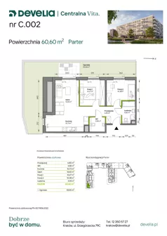 3 pokoje, mieszkanie 60,60 m², parter, oferta nr C.002, Centralna Vita etap IV, Kraków, Czyżyny, ul. Ciesielskiego