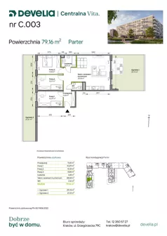4 pokoje, mieszkanie 79,16 m², piętro 1, oferta nr C.007, Centralna Vita etap IV, Kraków, Czyżyny, ul. Ciesielskiego