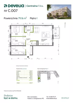 4 pokoje, mieszkanie 79,16 m², piętro 1, oferta nr C.007, Centralna Vita etap IV, Kraków, Czyżyny, ul. Ciesielskiego