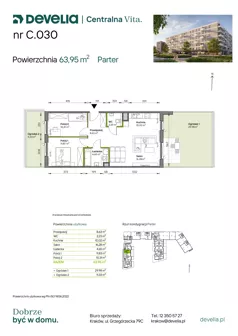 3 pokoje, mieszkanie 63,95 m², parter, oferta nr C.030, Centralna Vita etap IV, Kraków, Czyżyny, ul. Ciesielskiego