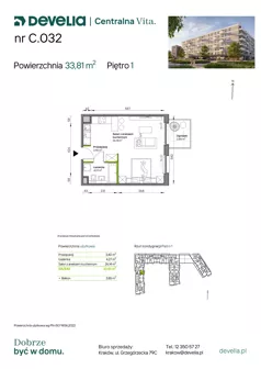 1 pokój, mieszkanie 33,81 m², piętro 1, oferta nr C.032, Centralna Vita etap IV, Kraków, Czyżyny, ul. Ciesielskiego