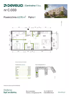3 pokoje, mieszkanie 63,95 m², piętro 1, oferta nr C.033, Centralna Vita etap IV, Kraków, Czyżyny, ul. Ciesielskiego
