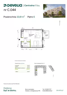 1 pokój, mieszkanie 33,81 m², piętro 5, oferta nr C.044, Centralna Vita etap IV, Kraków, Czyżyny, ul. Ciesielskiego