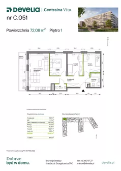 4 pokoje, mieszkanie 72,08 m², piętro 1, oferta nr C.051, Centralna Vita etap IV, Kraków, Czyżyny, ul. Ciesielskiego