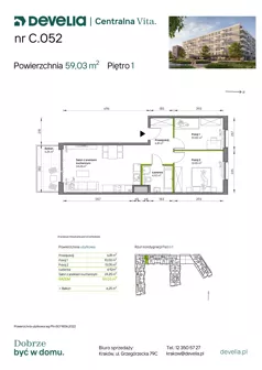 3 pokoje, mieszkanie 59,03 m², piętro 1, oferta nr C.052, Centralna Vita etap IV, Kraków, Czyżyny, ul. Ciesielskiego
