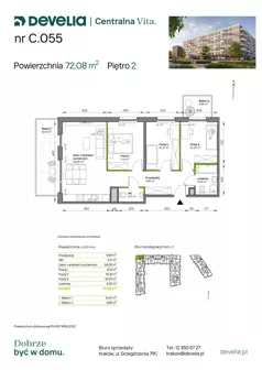 4 pokoje, mieszkanie 72,08 m², piętro 2, oferta nr C.055, Centralna Vita etap IV, Kraków, Czyżyny, ul. Ciesielskiego