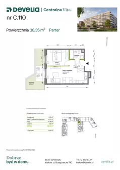 2 pokoje, mieszkanie 38,35 m², parter, oferta nr C.110, Centralna Vita etap IV, Kraków, Czyżyny, ul. Ciesielskiego