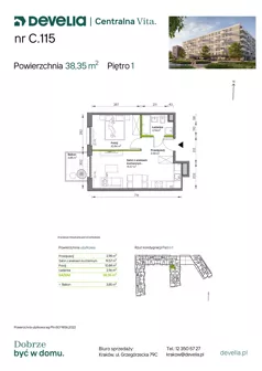 2 pokoje, mieszkanie 38,35 m², piętro 1, oferta nr C.115, Centralna Vita etap IV, Kraków, Czyżyny, ul. Ciesielskiego
