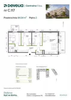 4 pokoje, mieszkanie 85,54 m², piętro 2, oferta nr C.117, Centralna Vita etap IV, Kraków, Czyżyny, ul. Ciesielskiego