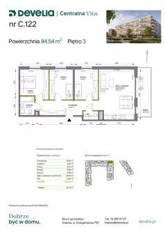 4 pokoje, mieszkanie 84,54 m², piętro 3, oferta nr C.122, Centralna Vita etap IV, Kraków, Czyżyny, ul. Ciesielskiego