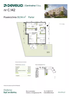 3 pokoje, mieszkanie 55,94 m², piętro 1, oferta nr C.147, Centralna Vita etap IV, Kraków, Czyżyny, ul. Ciesielskiego