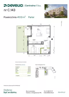 2 pokoje, mieszkanie 47,45 m², piętro 1, oferta nr C.008, Centralna Vita etap IV, Kraków, Czyżyny, ul. Ciesielskiego
