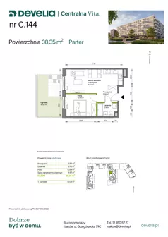 2 pokoje, mieszkanie 38,35 m², parter, oferta nr C.144, Centralna Vita etap IV, Kraków, Czyżyny, ul. Ciesielskiego