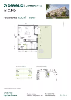 2 pokoje, mieszkanie 47,45 m², piętro 1, oferta nr C.008, Centralna Vita etap IV, Kraków, Czyżyny, ul. Ciesielskiego