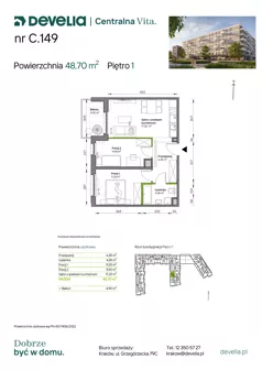 3 pokoje, mieszkanie 48,70 m², piętro 1, oferta nr C.149, Centralna Vita etap IV, Kraków, Czyżyny, ul. Ciesielskiego
