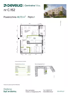 3 pokoje, mieszkanie 48,70 m², piętro 1, oferta nr C.152, Centralna Vita etap IV, Kraków, Czyżyny, ul. Ciesielskiego