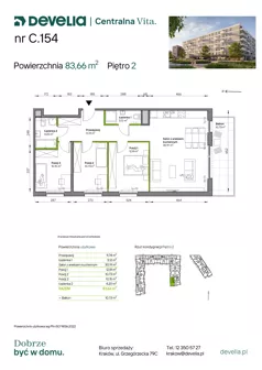4 pokoje, mieszkanie 83,66 m², piętro 2, oferta nr C.154, Centralna Vita etap IV, Kraków, Czyżyny, ul. Ciesielskiego