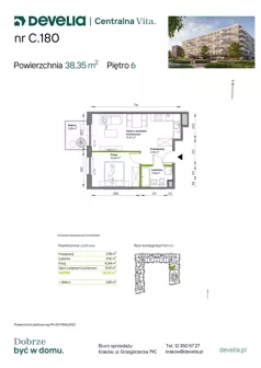 2 pokoje, mieszkanie 38,35 m², piętro 6, oferta nr C.180, Centralna Vita etap IV, Kraków, Czyżyny, ul. Ciesielskiego