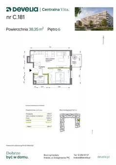 2 pokoje, mieszkanie 38,35 m², piętro 6, oferta nr C.181, Centralna Vita etap IV, Kraków, Czyżyny, ul. Ciesielskiego