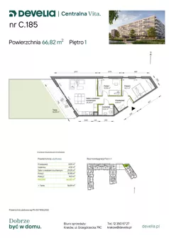 3 pokoje, mieszkanie 66,82 m², piętro 1, oferta nr C.185, Centralna Vita etap IV, Kraków, Czyżyny, ul. Ciesielskiego