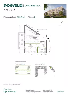 2 pokoje, mieszkanie 40,41 m², piętro 2, oferta nr C.187, Centralna Vita etap IV, Kraków, Czyżyny, ul. Ciesielskiego