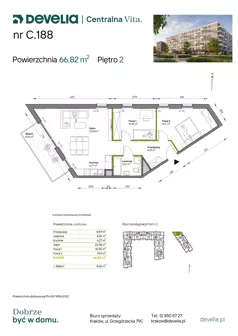 3 pokoje, mieszkanie 66,82 m², piętro 2, oferta nr C.188, Centralna Vita etap IV, Kraków, Czyżyny, ul. Ciesielskiego