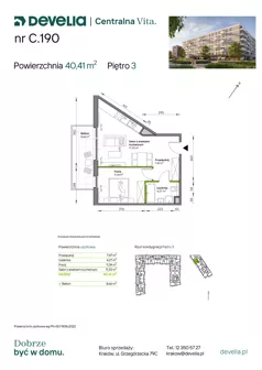 2 pokoje, mieszkanie 40,41 m², piętro 3, oferta nr C.190, Centralna Vita etap IV, Kraków, Czyżyny, ul. Ciesielskiego