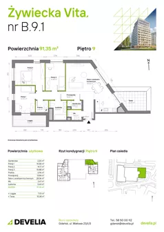 4 pokoje, mieszkanie 91,35 m², piętro 9, oferta nr B.9.1, Żywiecka Vita, Gdańsk, Wrzeszcz, Wrzeszcz Dolny, ul. Żywiecka 2C