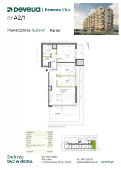3 pokoje, mieszkanie 76,86 m², parter, oferta nr A2/01, Bemowo Vita etap IV, Warszawa, Bemowo, Chrzanów, ul. Szeligowska 57	