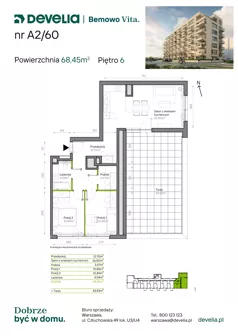 3 pokoje, mieszkanie 68,45 m², piętro 6, oferta nr A2/60, Bemowo Vita etap IV, Warszawa, Bemowo, Chrzanów, ul. Szeligowska 57	