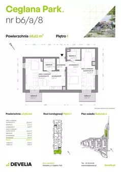 3 pokoje, mieszkanie 68,62 m², piętro 1, oferta nr B6/A/08, Ceglana Park IX, Katowice, Brynów-Osiedle Zgrzebnioka, Brynów, ul. Ceglana